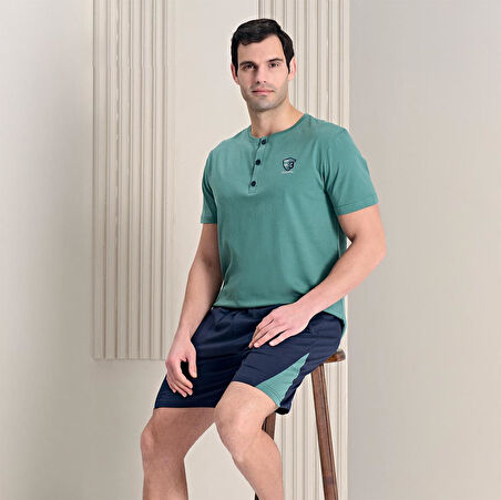 Over Sleep 1779 Erkek Yazlık Süprem Şortlu Kısa Kol Pijama Takım