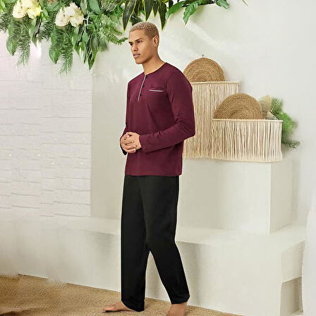 Elitepoint 1555 Erkek Yazlık Büyük Beden Uzun Kol Uzun Alt Pijama Takımı