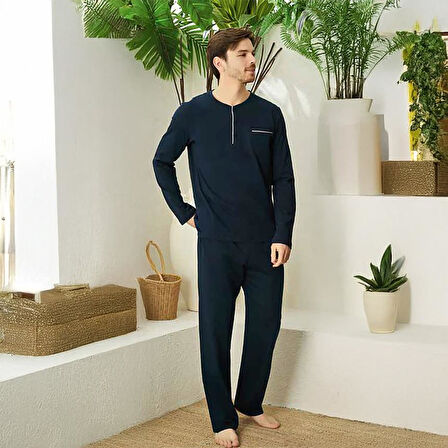 Elitepoint 1555 Erkek Yazlık Büyük Beden Uzun Kol Uzun Alt Pijama Takımı