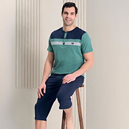 Over Sleep 1766 Erkek Kısa Kol Kapri Alt Yazlık Pijama Takım