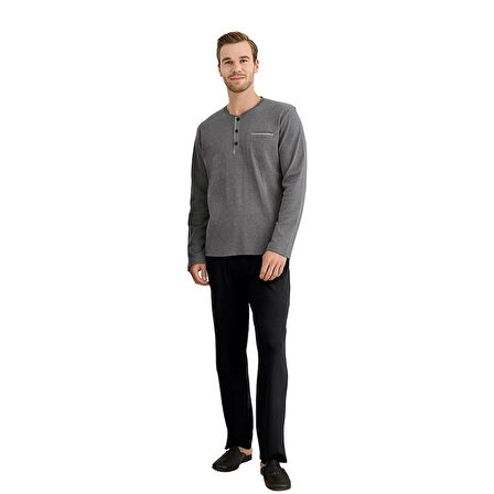 Elitepoint 1614 Erkek Ön Üç Düğmeli Cepli Kışlık Pijama Takım