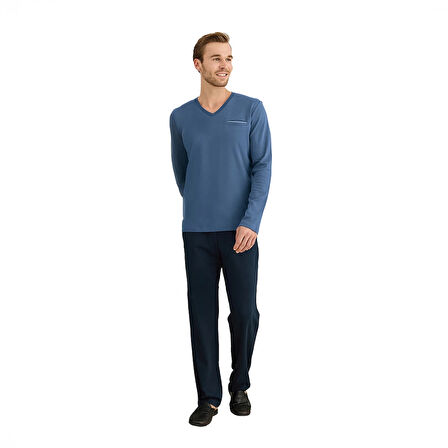 Elitepoint 1616 Erkek V-Yaka Kışlık Pijama Takım