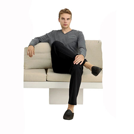 Elitepoint 1616 Erkek V-Yaka Kışlık Pijama Takım