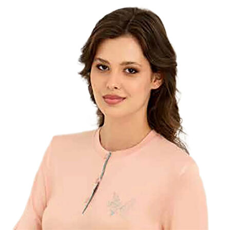 Rozalinda 3923 Kadın Kışlık Ön Üç Düğmeli O-Yaka Büyük Beden Pijama Takım