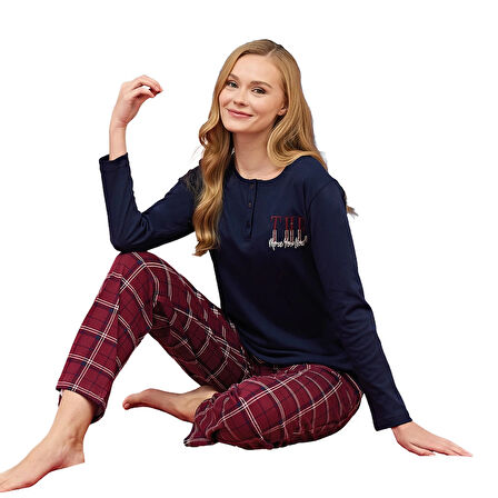 Over Sleep 3253 Kadın Eşli Yılbaşı Pijama Takımı