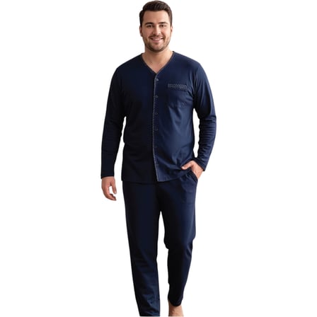 Over Sleep 2419 Erkek Kışlık Büyük Beden Önden Düğmeli Süprem Pijama Takımı