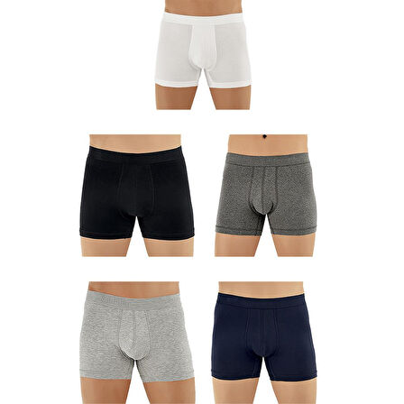 Şahinler E031 Erkek Likralı Boxer Külot 1Beyaz-1Gri-1K.Gri-1Lacivert-1Siyah XXL - 5'li Paket