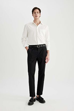 DeFacto Twill Yazlık Kumaş Pantolon Tapered Fit Normal Kesim Cepli Basic Düz Keten Karışımlı Duble Paça B6585AX24SPBK27