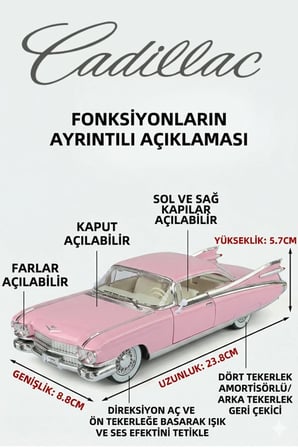 Pembe Renkli Cadillac Eldorado 1/24 Diecast Koleksiyon Maket Model Araba