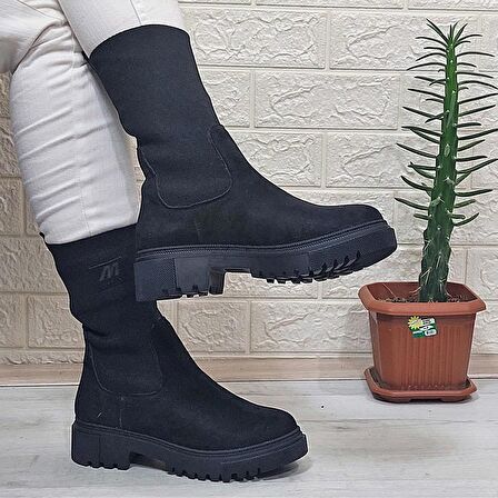 M.P 2746 Siyah Süet Bilekten Lastikli 27cm Kadın Bot