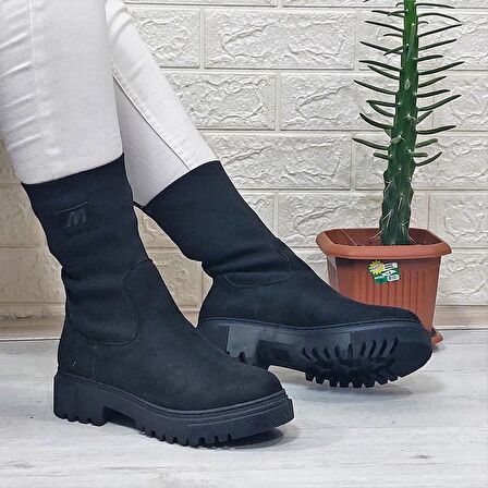 M.P 2746 Siyah Süet Bilekten Lastikli 27cm Kadın Bot