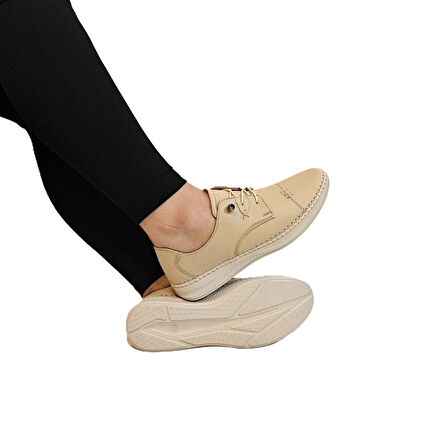 Voyager 9523 Bej Hakiki Deri Kadın Ayakkabı