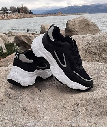 Dunlop 2323 Siyah-Beyaz Renk Fuspetli Kalın Taban Spor Ayakkabı