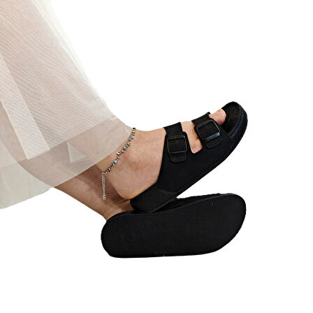 Pierre Cardin 7410 Siyah Çift Tokalı Yumuşak Taban Rahat Terlik