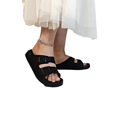 Pierre Cardin 7410 Siyah Çift Tokalı Yumuşak Taban Rahat Terlik