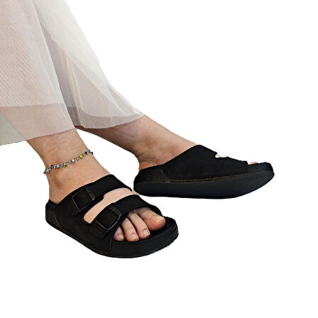 Pierre Cardin 7410 Siyah Çift Tokalı Yumuşak Taban Rahat Terlik