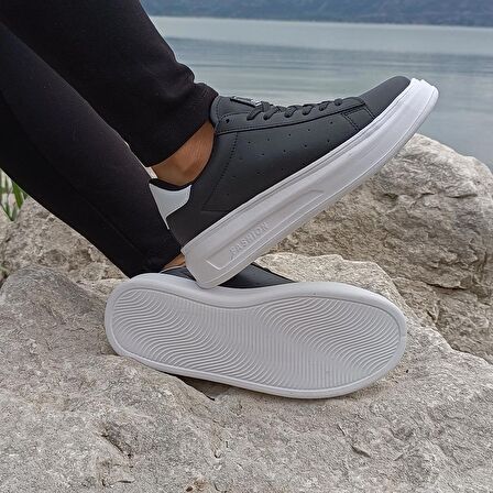 Darkstep 156 Siyah-Beyaz Fuspetli Sneaker Düz Taban Spor Ayakkabı