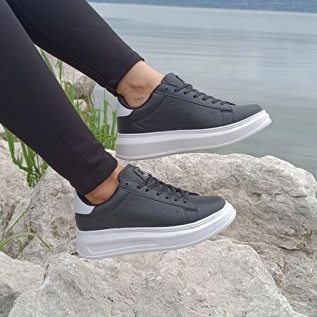 Darkstep 156 Siyah-Beyaz Fuspetli Sneaker Düz Taban Spor Ayakkabı