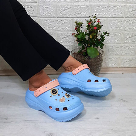 Sonimix 16001 Bebemavisi-pudra Kalın Tabanlı Taşlı crks Kadın Terlik