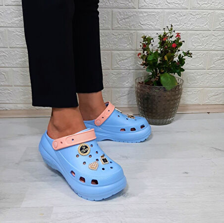 Sonimix 16001 Bebemavisi-pudra Kalın Tabanlı Taşlı crks Kadın Terlik