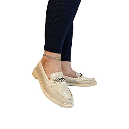 Fiyra 4015 Bej Rugan Kaymaz Leofer Günlük Kadın Ayakkabı