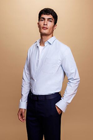DeFacto Regular Fit Polo Yaka Oxford Basic Düz Uzun Kollu Gömlek A8028AX23AUBE723