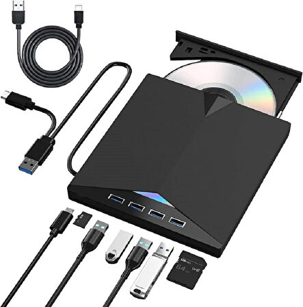 Monozone Harici CD DVD Rom Yazıcı Okuyucu Type-C USB 3.0 HUB Çoğaltıcı TF SD Kart Okuyucu PC Laptop