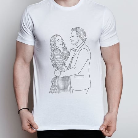 Kişiye Özel Fotoğraftan Çizim Tişört - Line Art Tasarım Sevgiliye Hediye