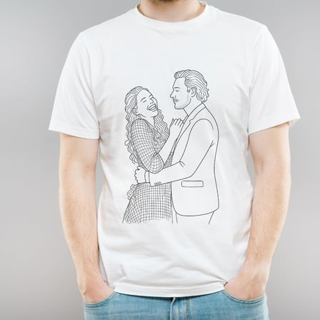 Kişiye Özel Fotoğraftan Çizim Tişört - Line Art Tasarım Sevgiliye Hediye