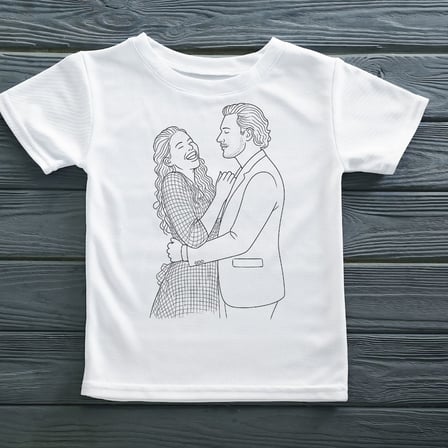 Kişiye Özel Fotoğraftan Çizim Tişört - Line Art Tasarım Sevgiliye Hediye