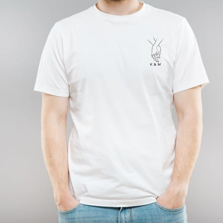 Kişiye Özel Baş Harfli El Ele Çizim Tişört - Minimalist Sevgiliye Hediye
