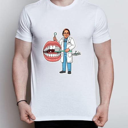 Kişiye Özel Fotoğraflı Diş Hekimi Karikatürlü Tişört - Dişçi Hediyesi