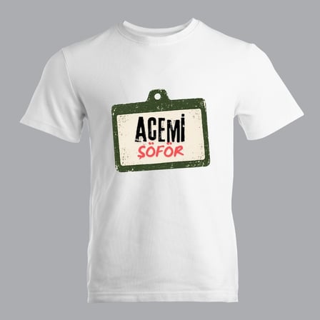 Acemi Şoför Baskılı Beyaz Tişört - Esprili Araba Hediyesi