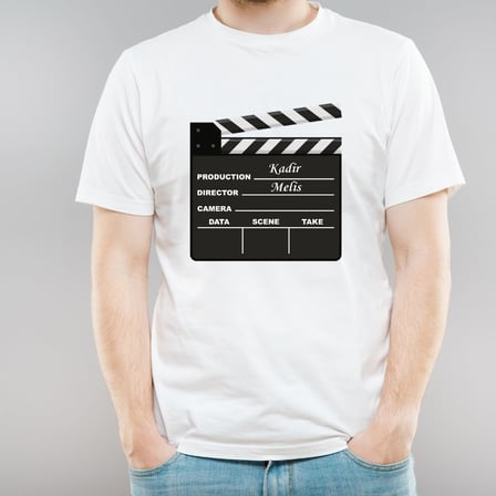Kişiye Özel İsimli Sinema Klaketi Tasarım Tişört - Yönetmen Hediyesi