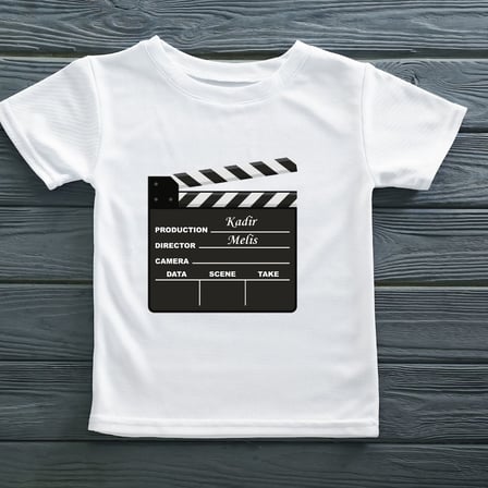 Kişiye Özel İsimli Sinema Klaketi Tasarım Tişört - Yönetmen Hediyesi