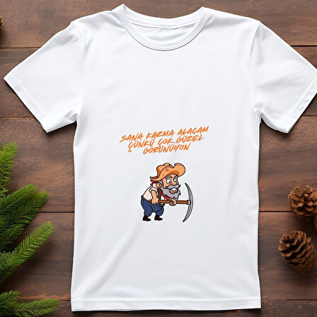 Maden İşçisi Karikatür Tişört - "Sana Kazma Alacam Çukuru Çok Güzel Görünüyon" Komik Beyaz Tişört