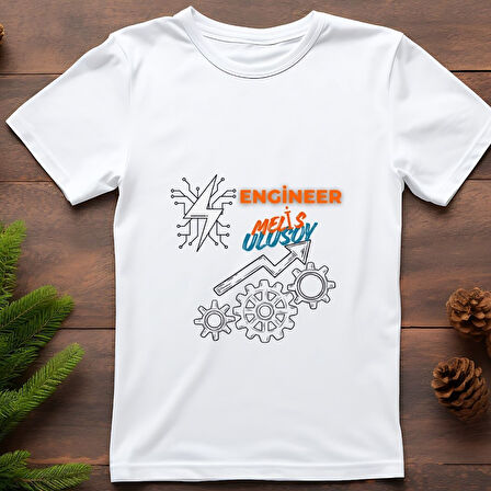 Kişiye Özel Mühendis Tişört - "Engineer [İSİM SOYİSİM]" Tasarımlı Beyaz Unisex Tişört