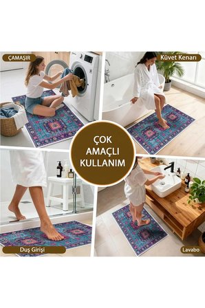 Banyo Paspası, Yumuşak Banyo Halısı, Kaymaz Dot Tabanlı, Yıkanabilir - 60x100