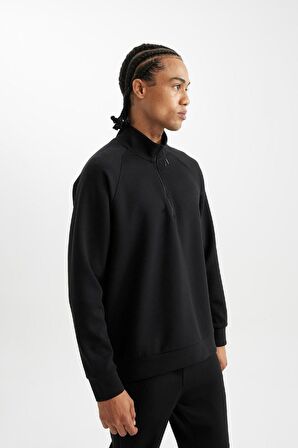 DeFactoFit Standart Fit Dik Yaka Yarım Fermuarlı Sporcu Sweatshirt D2363AX24AUBK81