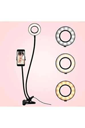 TechTic Led Ring Light Stüdyo Işığı Youtuber Tiktok Evrensel Kıskaçlı Işıklı Telefon Tutucu