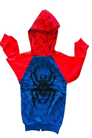 Örümcek Adam Eşofman Takımı  Spiderman Kostümü Maskeli Kapüşonlu Mavi-Kırmızı