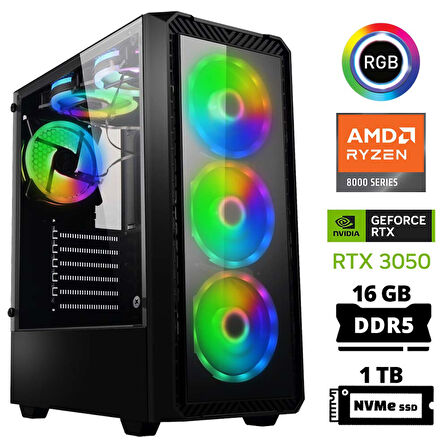 Xaser Delux X8 Ryzen 5 8400F 16GB DDR5 Ram 1TB M.2 NVMe SSD 6GB RTX3050 Masaüstü Oyuncu Bilgisayarı
