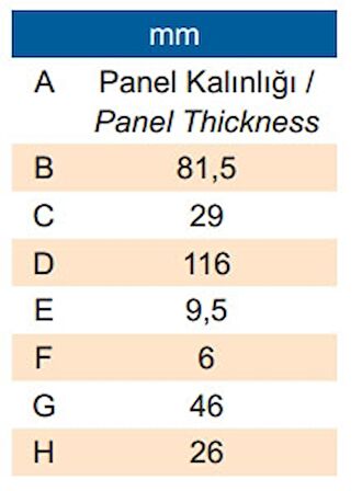 Mobella kanatlı tip kapı kilidi Uygun Kapı Kalınlığı 12,7 mm