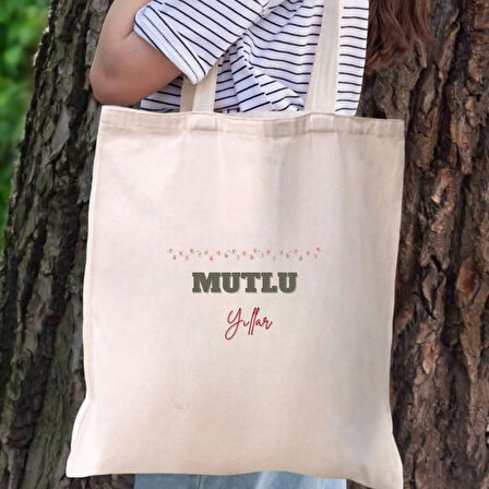 Mutlu Yıllar Tasarımlı Bez Çanta – Yeni Yıl Temalı Hediyelik Omuz Çantası