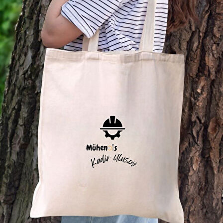 Kişiye Özel Mühendis Tasarımlı Bez Çanta – İsim Yazılabilir Hediyelik Omuz Çantası