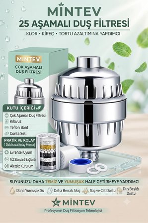 Modern Duş Filtresi – 25 Aşamalı Kireç Önleyici & Klor Azaltıcı Arıtmalı Duş Başlığı Filtresi