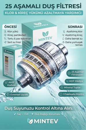 Modern Duş Filtresi – 25 Aşamalı Kireç Önleyici & Klor Azaltıcı Arıtmalı Duş Başlığı Filtresi