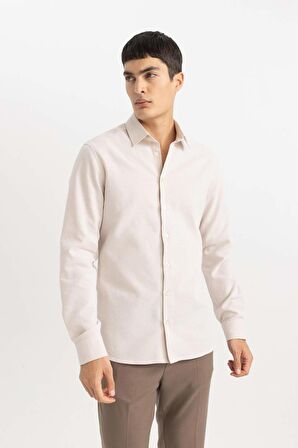 DeFacto Slim Fit Dar Kesim Polo Yaka Petek Dokulu Uzun Kollu Gömlek B6476AX24SPBG359