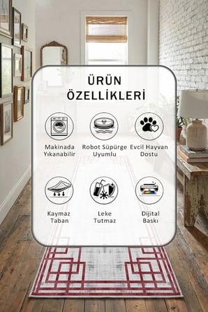 Yıkanabilir Kaymaz Ehl-86 Dijital Baskılı Yolluk Halı Tüy Tutmaz