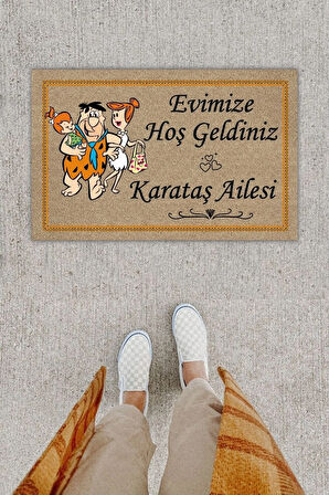 Kişiye Özel Üretim Bej Kapı Önü Paspası Stay Home Desen Paspas